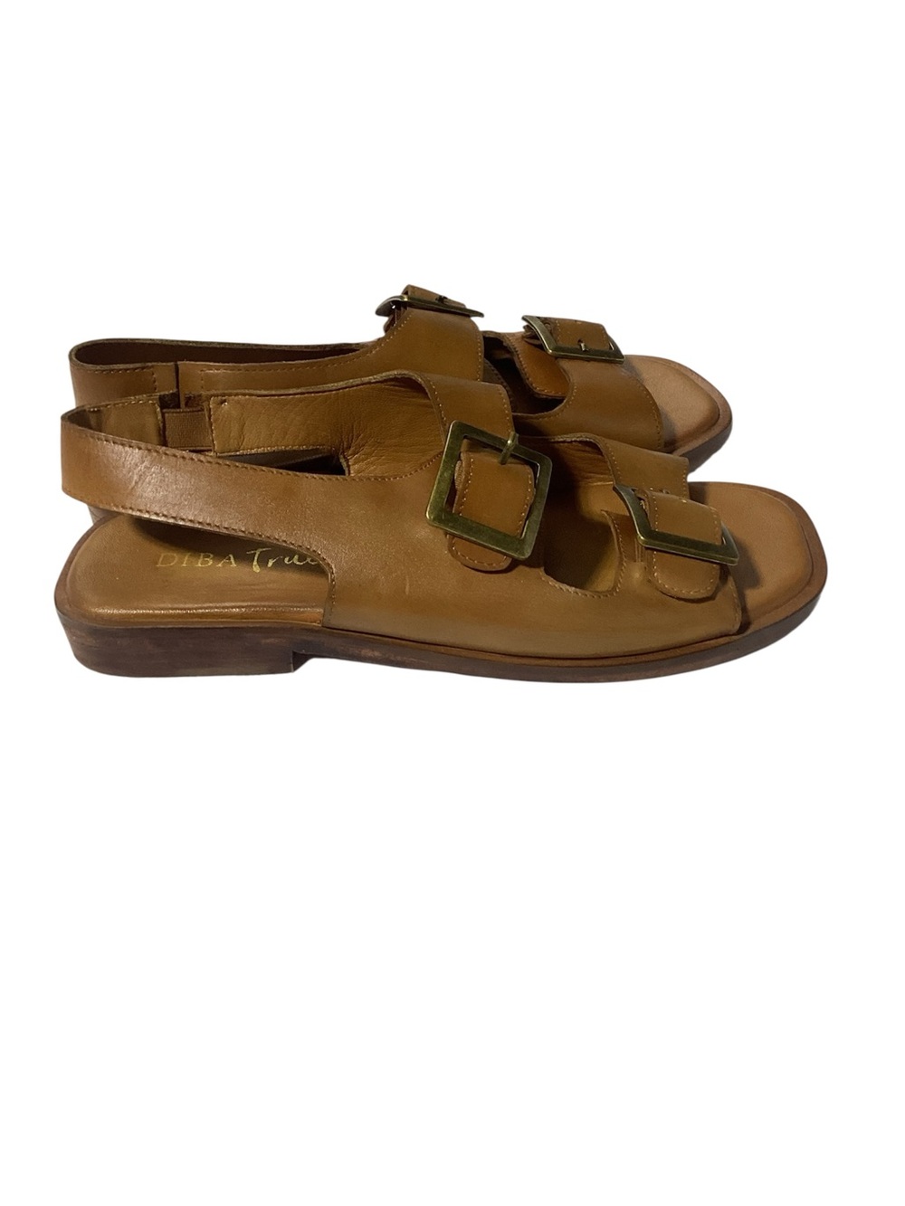 Diba True Tan Leather Buckle Slingback Sandals